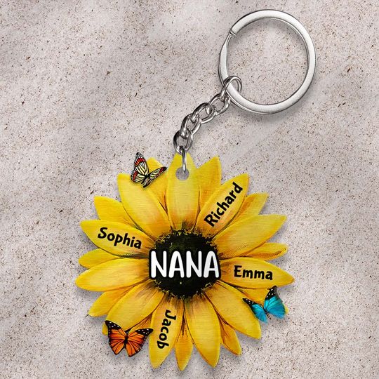 Discover Grandma Sunflower - Personalized Mother's Day Grandma Keychain (Printed On Both Sides)