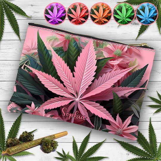Discover The Stoner Pink Leaf - Personalized Pouch