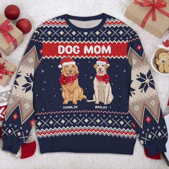 Discover Snowy Dog Custom Dogs Lover Personalized Christmas Ugly Sweatshirt
