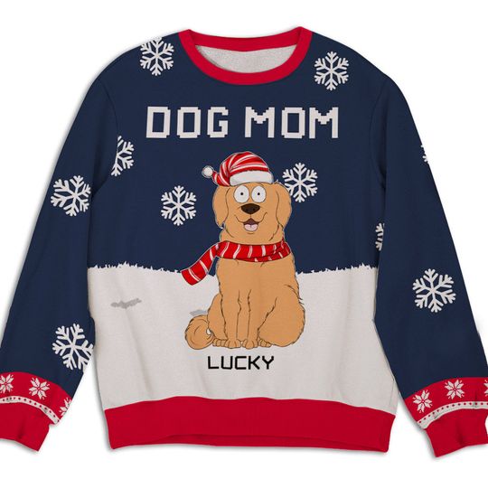 Discover Dog Mom Snowy Custom Pet Lover Personalized Kintted Pattern Jumper Ugly Sweatshirt