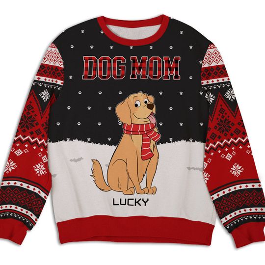 Discover Fur Dad Mom Plaid Pattern Custom Pet Lover Personalized Christmas Forest Ugly Sweatshirt