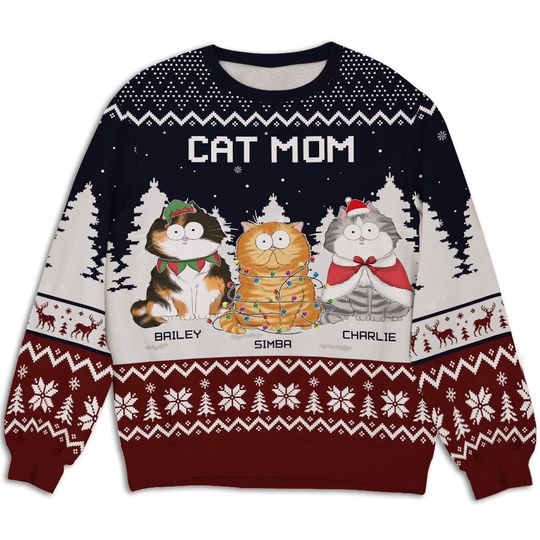 Discover Funny Cat Dad Personalized Custom Pet Christmas Ugly Sweatshirt