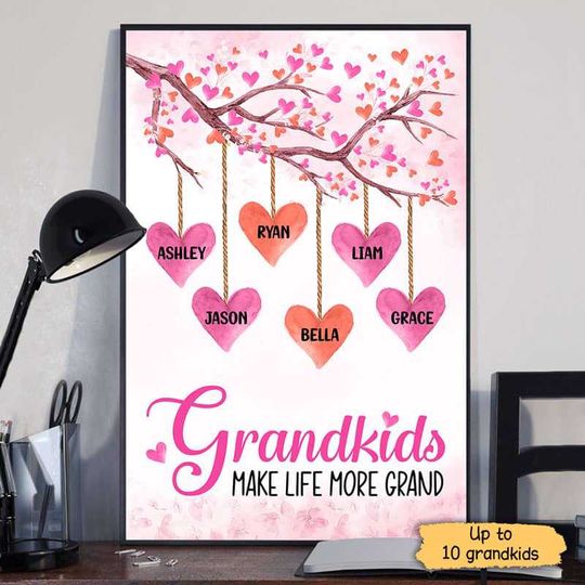Discover Grandkids Make Life Grand Heart Tree Mother's Day Grandma Personalized Poster