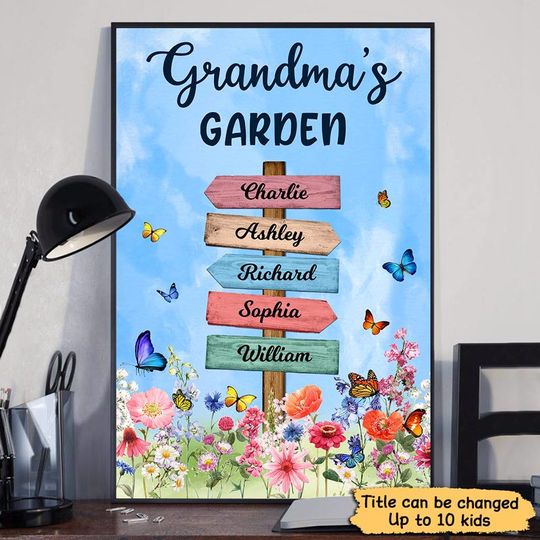 Discover Grandma Garden Flower Sign Personalized Mother's Day Custom Grandmother Vertical Poster