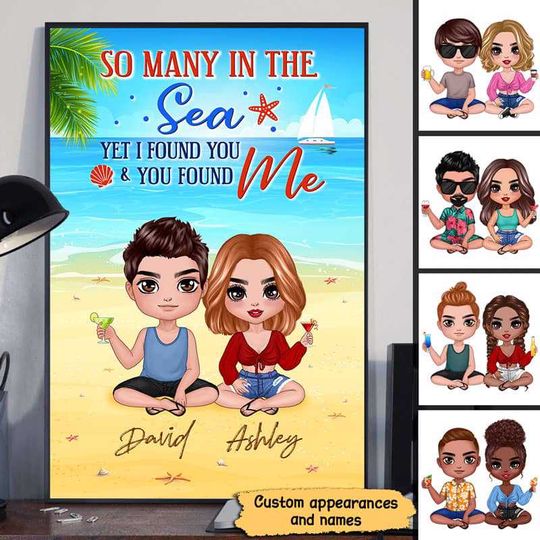 Discover Summer Doll Couple Sitting On The Beach Personalized Vertical Poster