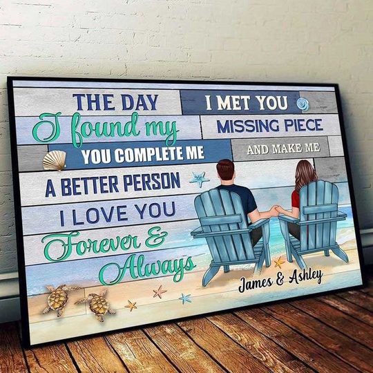 Discover Blue Texture Couple Back View Sitting Personalized Horizontal Poster