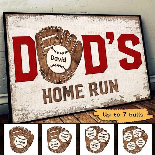 Discover Baseball Dad‘s Home Run Custom Father's Day Gift Personalized Horizontal Poster