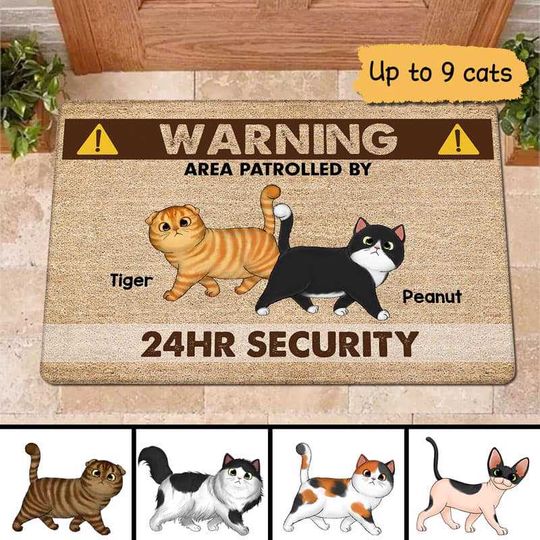 Discover Area Patrolled By Walking Fluffy Cat Personalized Doormat