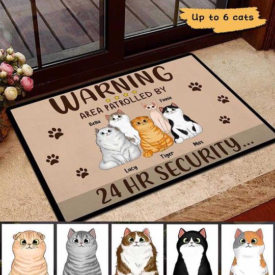 Discover Warning Area Patrolled By Cats Personalized Doormat