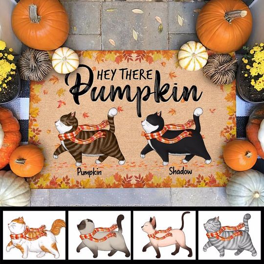 Discover Fall Season Proud Walking Cats Personalized Doormat