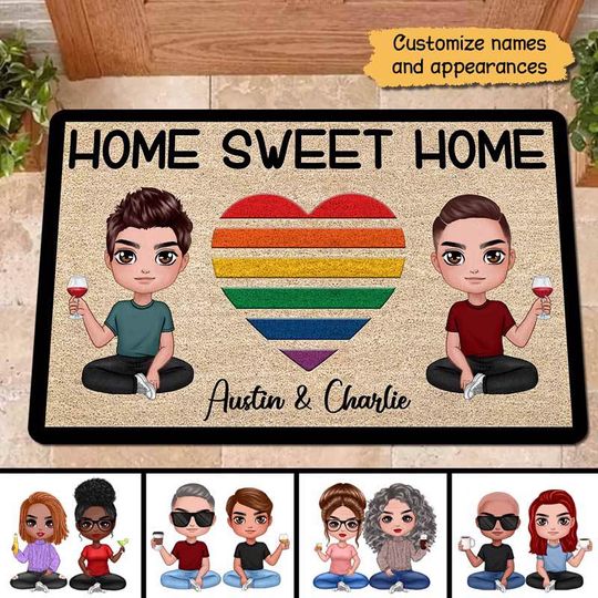 Discover Home Sweet Home LGBT Couple Custom Personalized Doormat