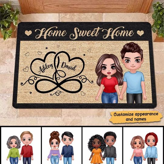 Discover Home Sweet Home Standing Couple Infinity Heart Personalized Doormat