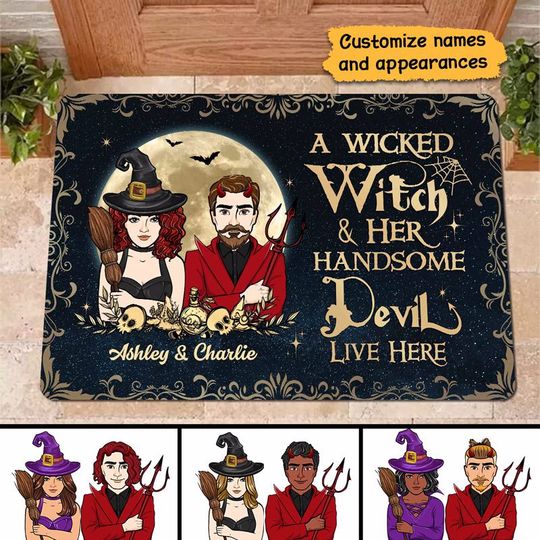 Discover Halloween Wicked Couple Custom Personalized House Doormat