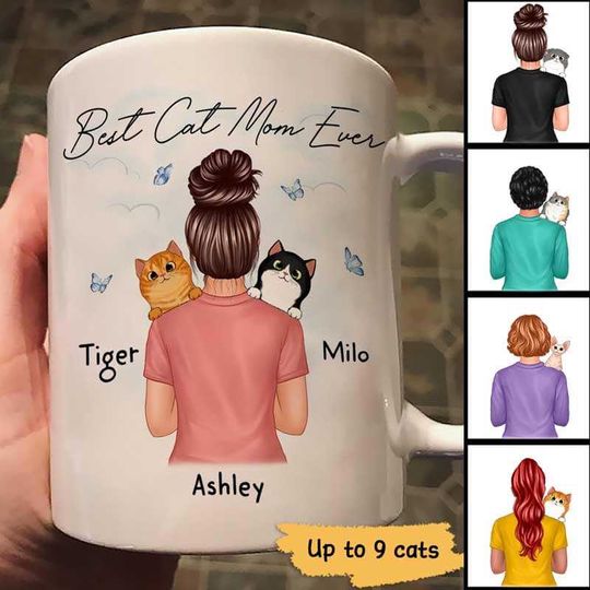 Discover Best Cat Mom Ever Cats On Shoulder Custom Girl Love Cats Personalized Mug