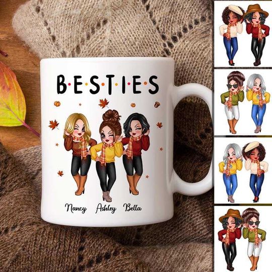 Discover Pretty Girls Fall Season Custom Doll Best Friends BFF Personalized Coffee Mug