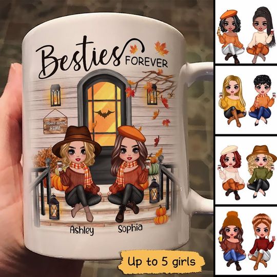 Discover Fall Season Best Friends Sisters Front Porch Personalized Coffee Mug
