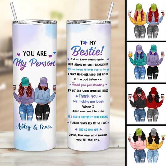Discover Modern Girls Front View Besties Custom Personalized Skinny Tumbler
