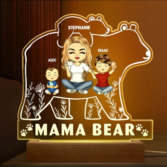 Discover Mama Bear Custom Mother's Day Gift 3D Led Personalized Shaped Plaque Light Bases
