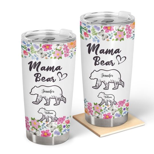 Discover Floral Mama Bear Personalized Mother's Day Gift Custom Stainless Steel Tumbler