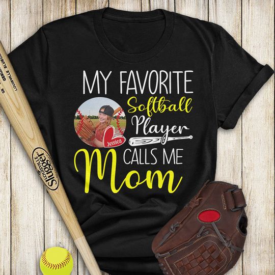 Discover My Softball Player Calls Me Mom Grandma Custom Image Family Personalized Unisex T-Shirt
