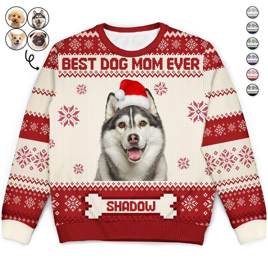 Discover Custom Upload Photo Funny Pet Face Christmas Gift Personalized Unisex Ugly Sweatshirt