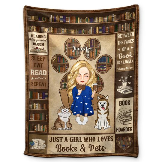 Discover Easily Distracted By Dogs Cats Custom Gift For Reading Lovers Personalized Fleece Blanket