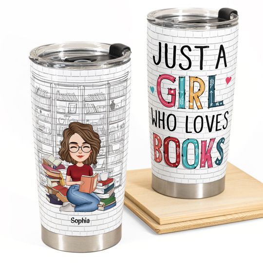 Discover Just A Girl Who Loves Books - Vintage Version - Personalized Tumbler Cup - Birthday, New Year, Christmas Gift For Book Lovers, Bookworm