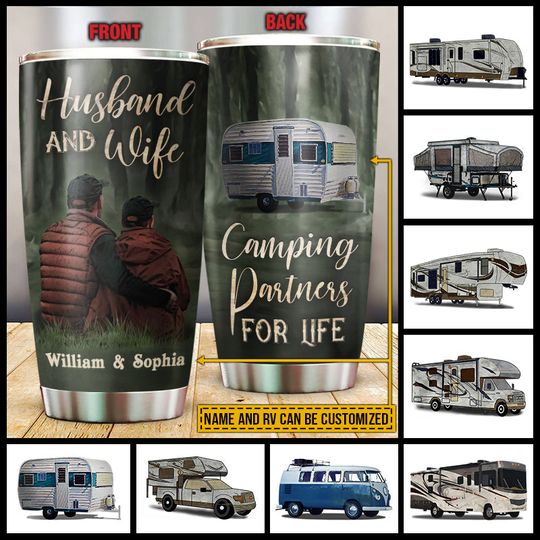 Discover Camping Couple Camping Partners For Life Custom Personalized Stainless Steel Tumbler