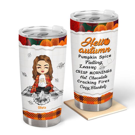 Discover Pumpkin Spice Falling Leaves Autumn Personalized Custom Stainless Steel Tumbler