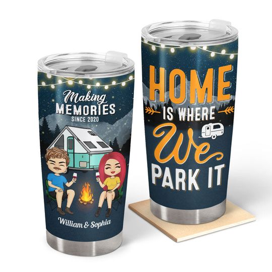 Discover Home Is Where We Park It Campers Couple Personalized Custom Stainless Steel Tumbler