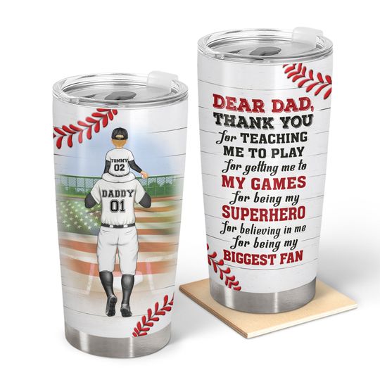 Discover Dear Dad Thank You For Teaching Me Baseball Custom Personalized Stainless Steel Tumbler