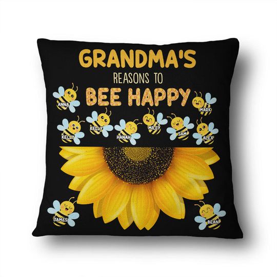 Discover Grandma's Reasons To Bee Happy Custom Family Gifts Personalized Pillow