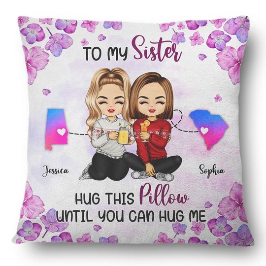 Discover Hug This Until You Can Hug Me Custom Gift For Sisters Personalized Pillow