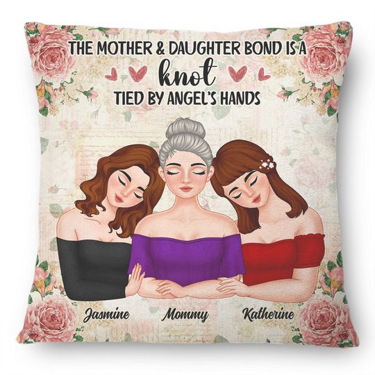 Discover Mother And Daughter A Knot Tied By Angel's Hands Custom Mother Gift Personalized Pillow