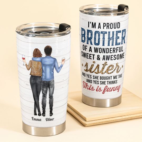 Discover Proud Brother Of Wonderful Sister - Personalized Tumbler Cup - Leopard Family