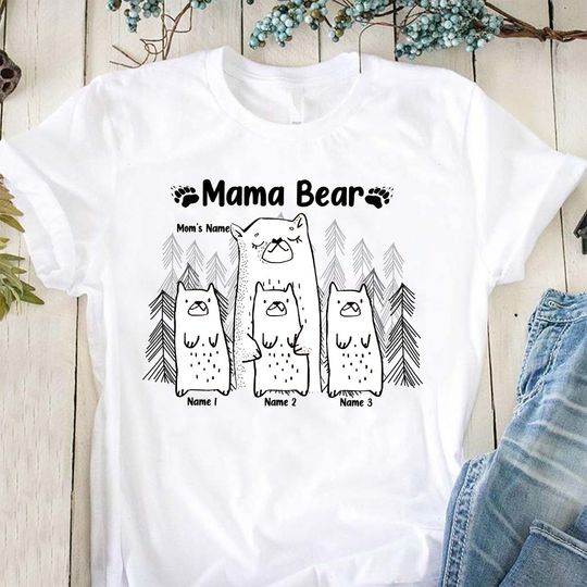 Discover Mama Bear Custom Mother's Day Gift Personalized Mother T-Shirt