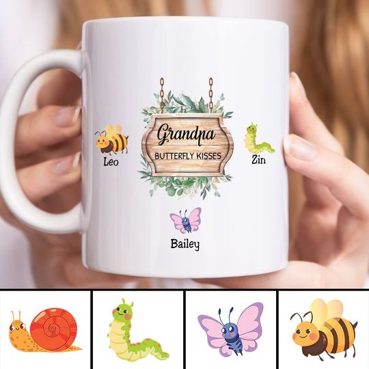 Discover Family - Grandpa's Butterfly Kisses  - Personalized Mug