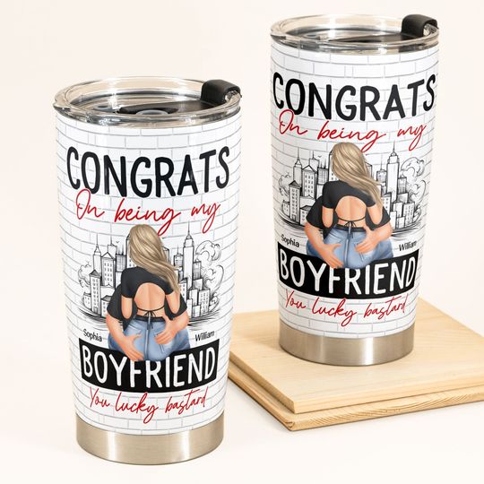 Discover Congrats On Being My Boyfriend - Personalized Tumbler Cup - Anniversary Gifts For Men, Husband, Him, Boyfriend