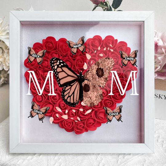 Discover Mom - Butterfly Version - Personalized Flower Shadow Box