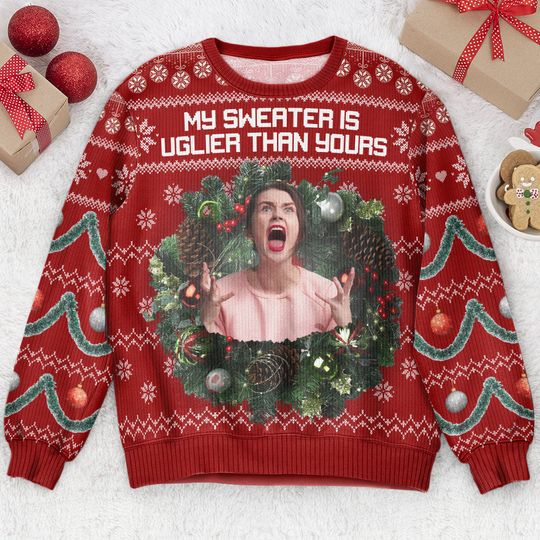 Discover My Sweater Is Uglier Than Yours Silly Face - Personalized Photo Ugly Sweater