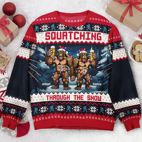 Discover Squatching Through The Snow - Personalized Ugly Sweater