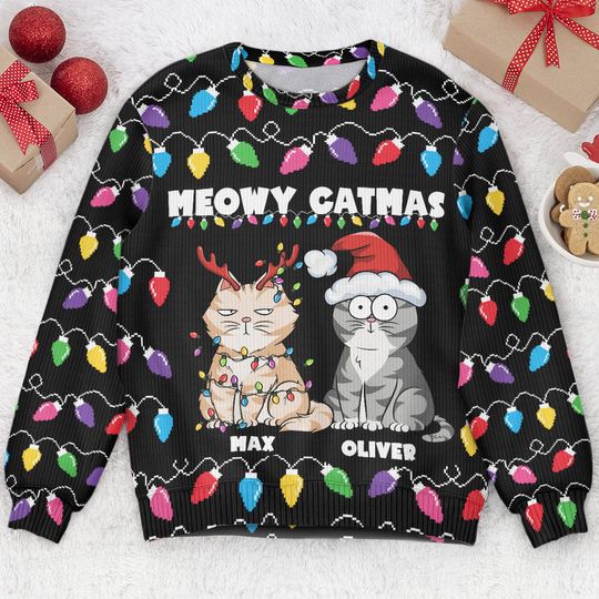 Discover Meowy Catmas Christmas Funny Cats - Personalized Ugly Sweater
