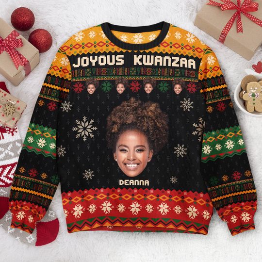 Discover Joyous Kwanzaa - Personalized Photo Ugly Sweater