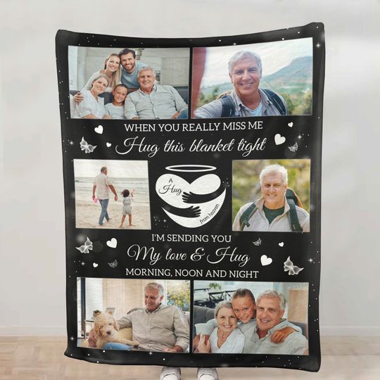 Discover A Hug From Heaven Memorial Gift - Personalized Photo Blanket