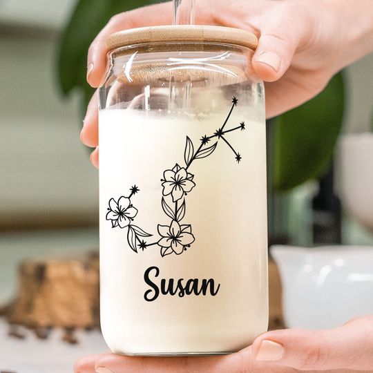 Discover Zodiac Flower Birthday Gift For Women - Personalized Glass Cup