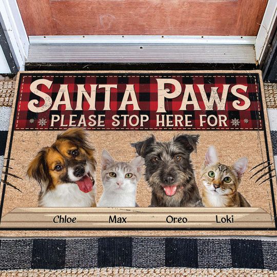 Discover Santa Paws Please Stop Here For - Personalized Photo Doormat
