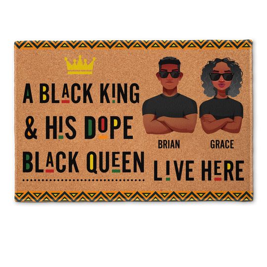 Discover A Black King & His Dope Black Queen Live Here - Personalized Doormat