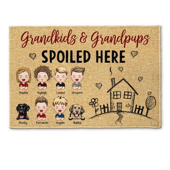 Discover Grandkids And Grandpups Spoiled Here  - Personalized Doormat