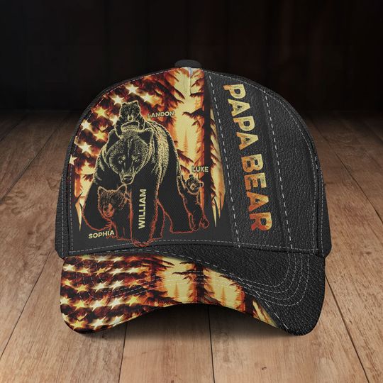 Discover Grandpa Bear Custom Grandkids Names - Personalized 3D Baseball Classic Cap