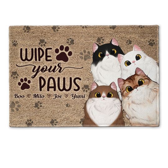 Discover Wipe Your Paws - Personalized Doormat - Gift For Cat Lover